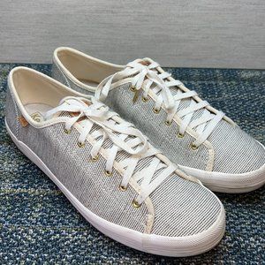 Keds Womens WF59175 Black White Striped Lace Up Casual Sneaker Shoes Size 11